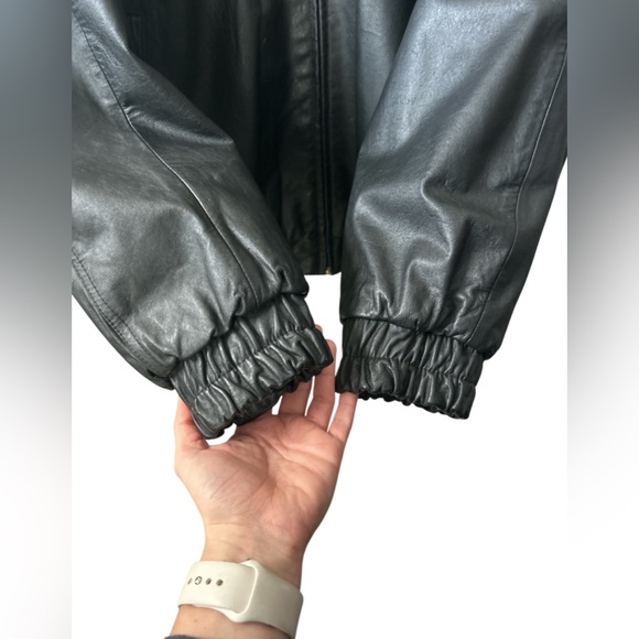 Vintage Black Leather Bomber Jacket Oakton Ltd Leather Collection Men’s Large - Picture 4 of 7